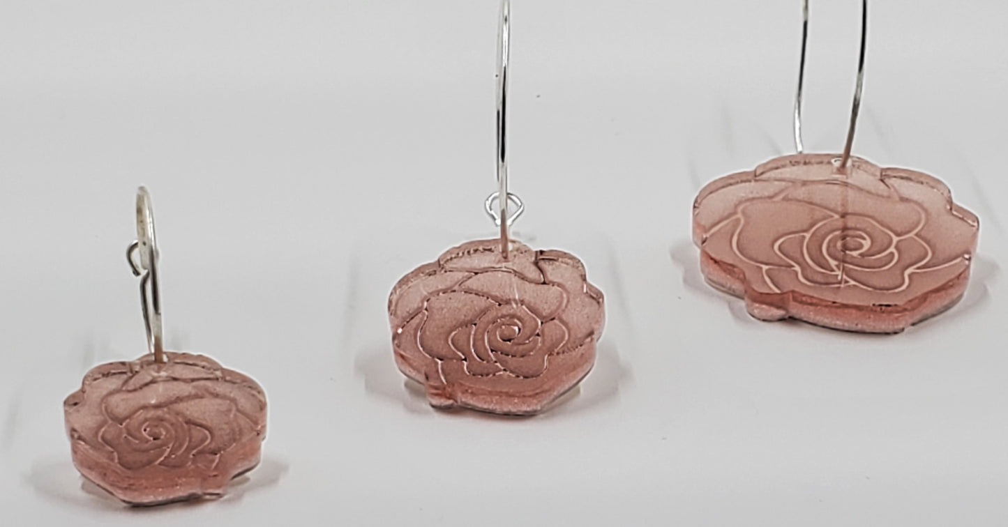 Engraved Rose Hoop Drop Earrings
