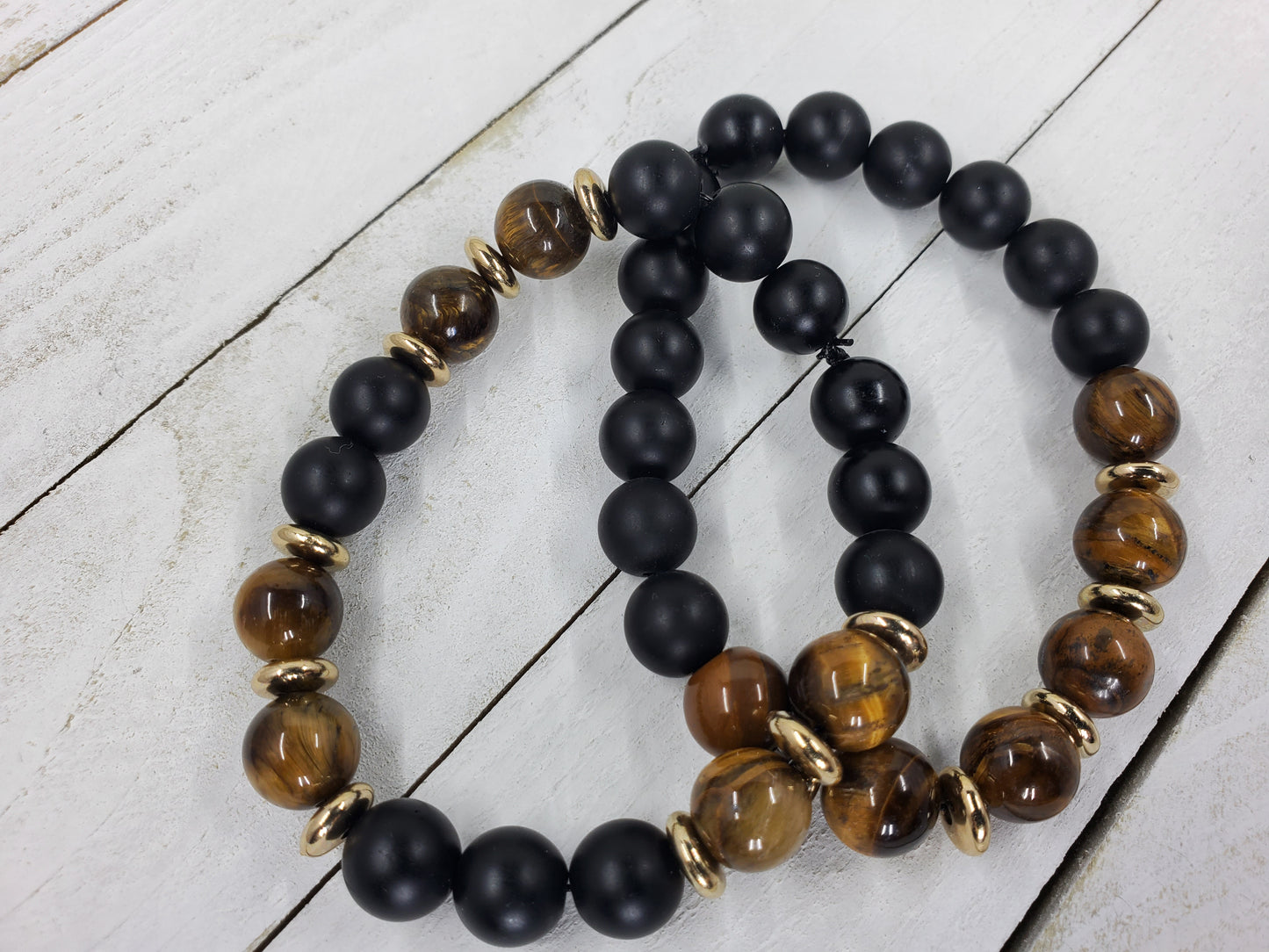 Men's Beaded Matte Black Tiger Eye Bracelet