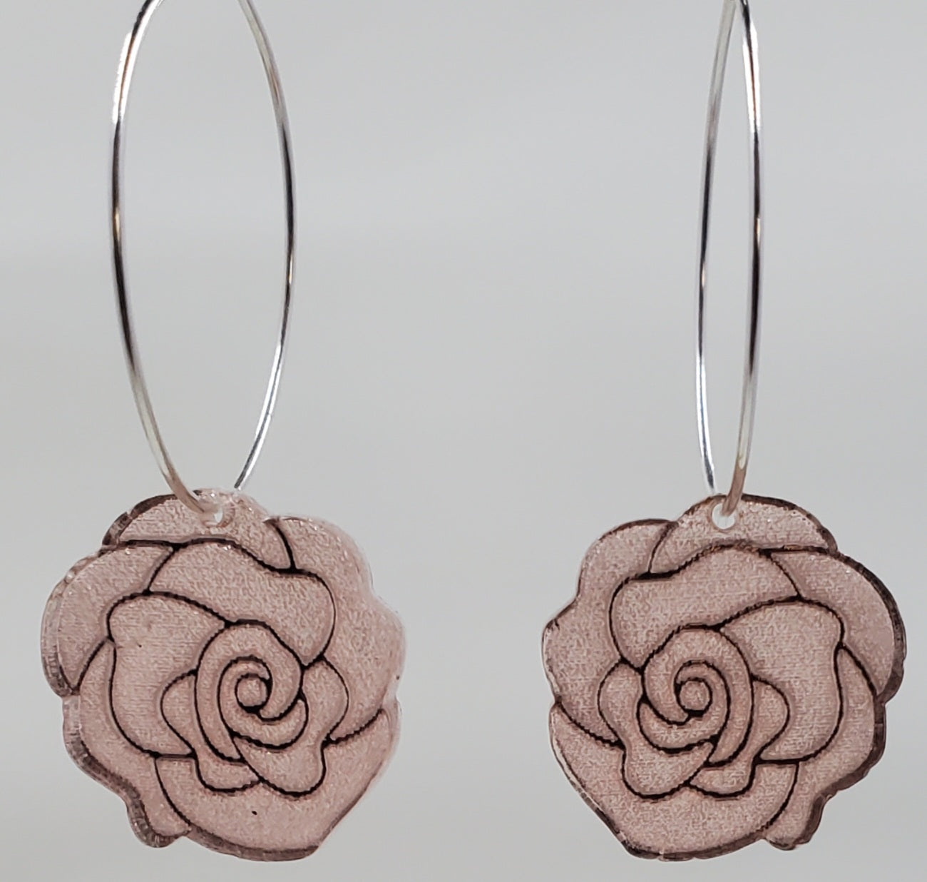 Engraved Rose Hoop Drop Earrings