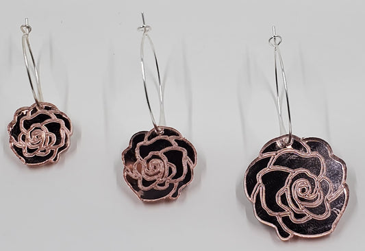 Scored Rose Hoop Drop Earrings