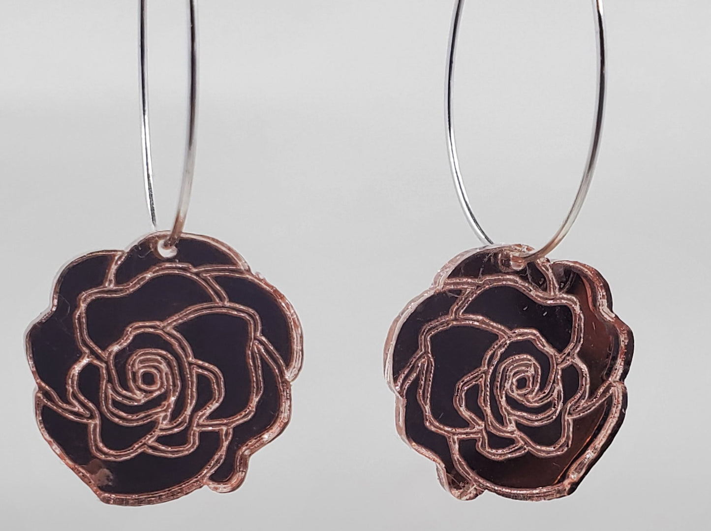 Scored Rose Hoop Drop Earrings