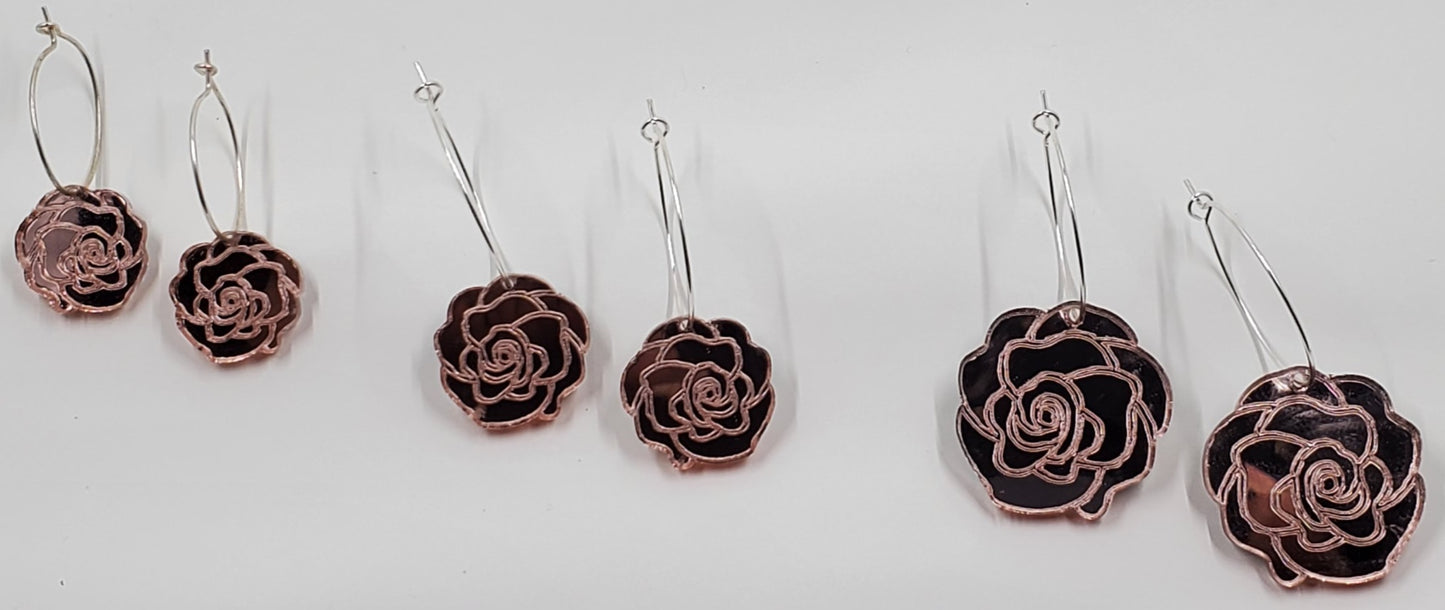 Scored Rose Hoop Drop Earrings