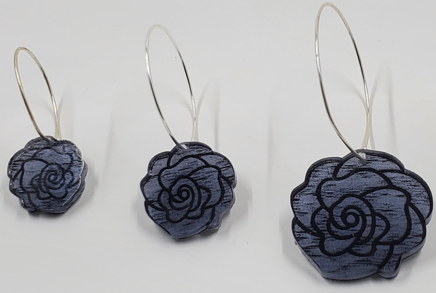 Engraved Rose Hoop Drop Earrings