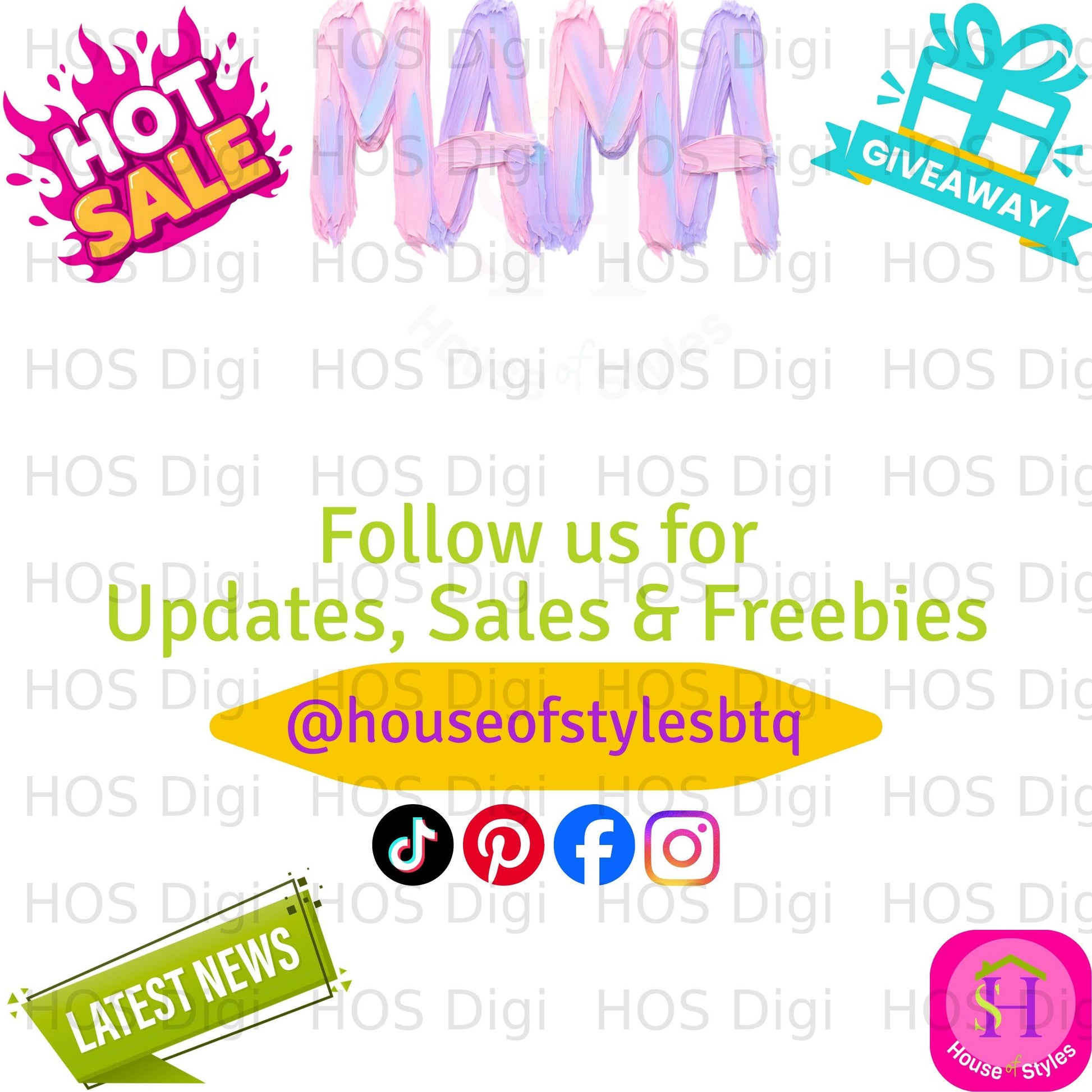 Hot Sale and Giveaway banner with social media links and "Follow us" text.