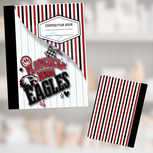 Composition notebook with "Florence High Eagles" text and eagle graphic.