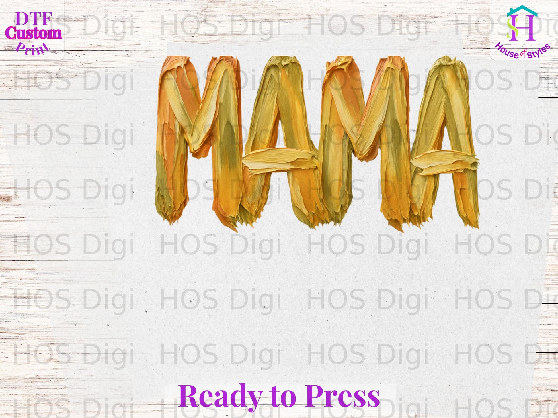 Text "MAMA" in thick, textured orange and yellow paint strokes.