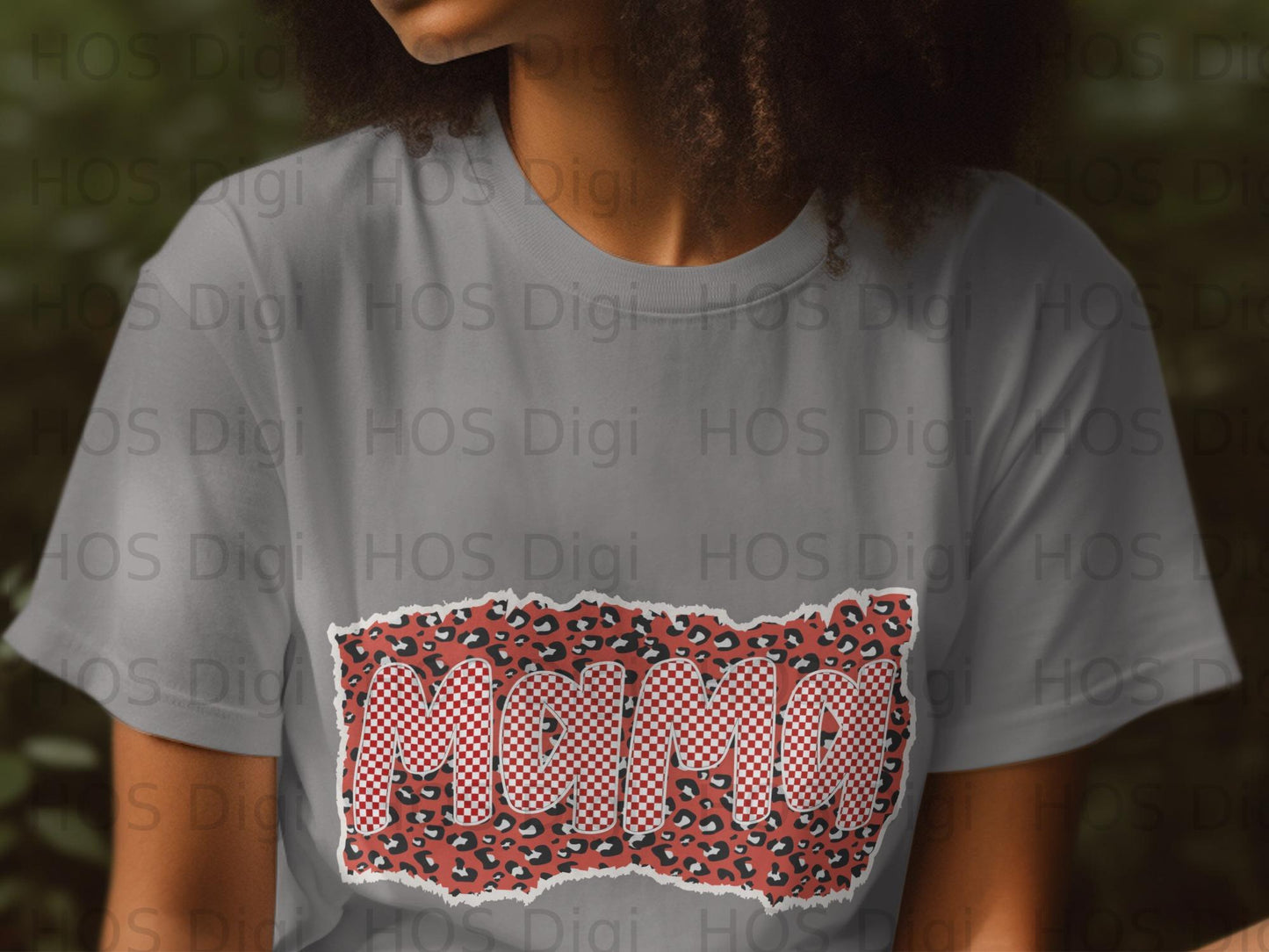 Mama text with leopard print and checkered pattern.