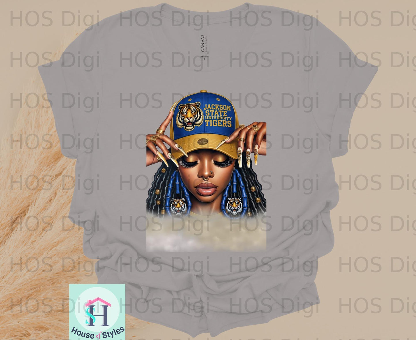 Jackson State University Tigers logo featuring a woman with blue braids.