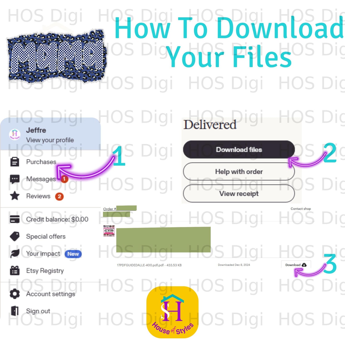 Screenshot of Etsy download page with instructions on downloading files.