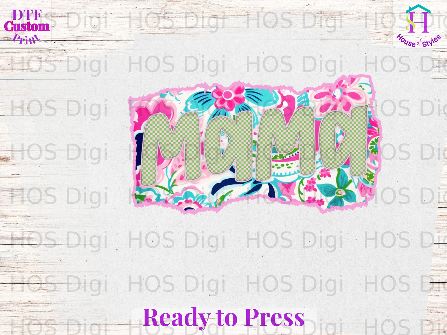 Mama text with floral pattern, Ready to Press design.
