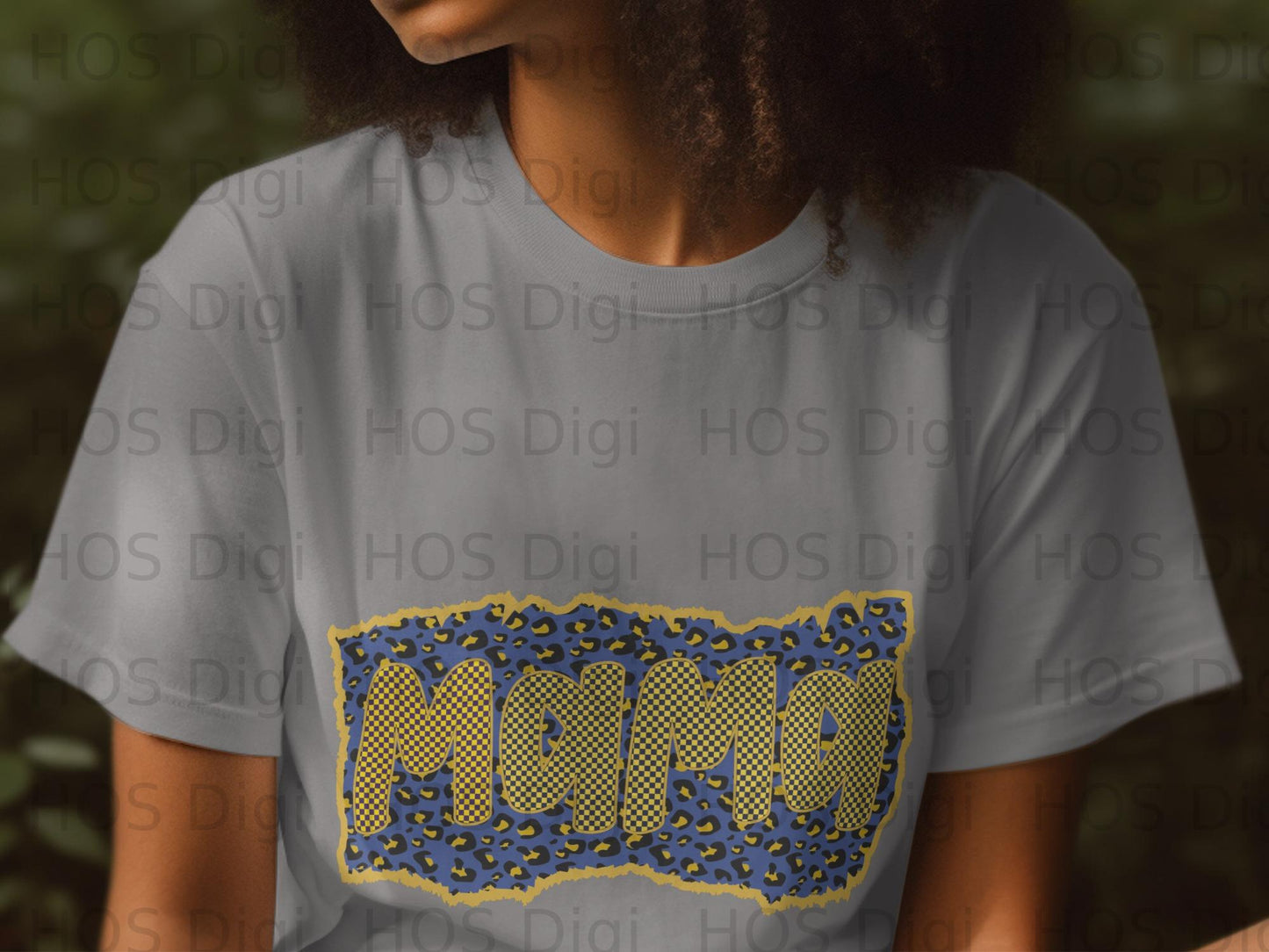 Mama text with leopard print and checkerboard pattern.