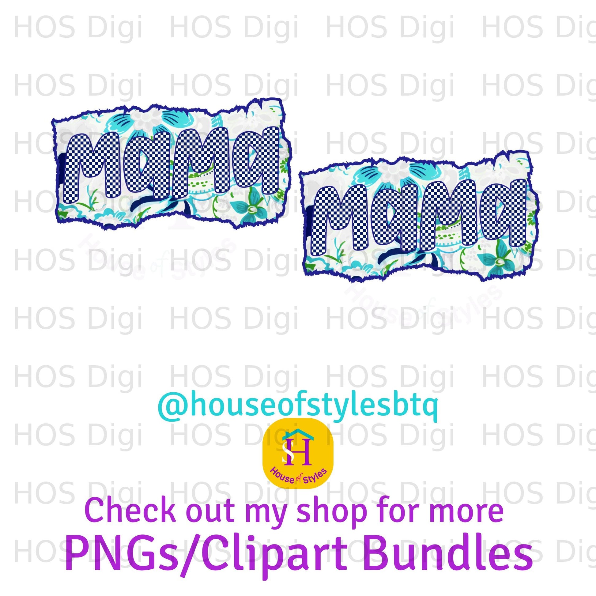 Mama design with floral pattern and text "PNGs/Clipart Bundles".