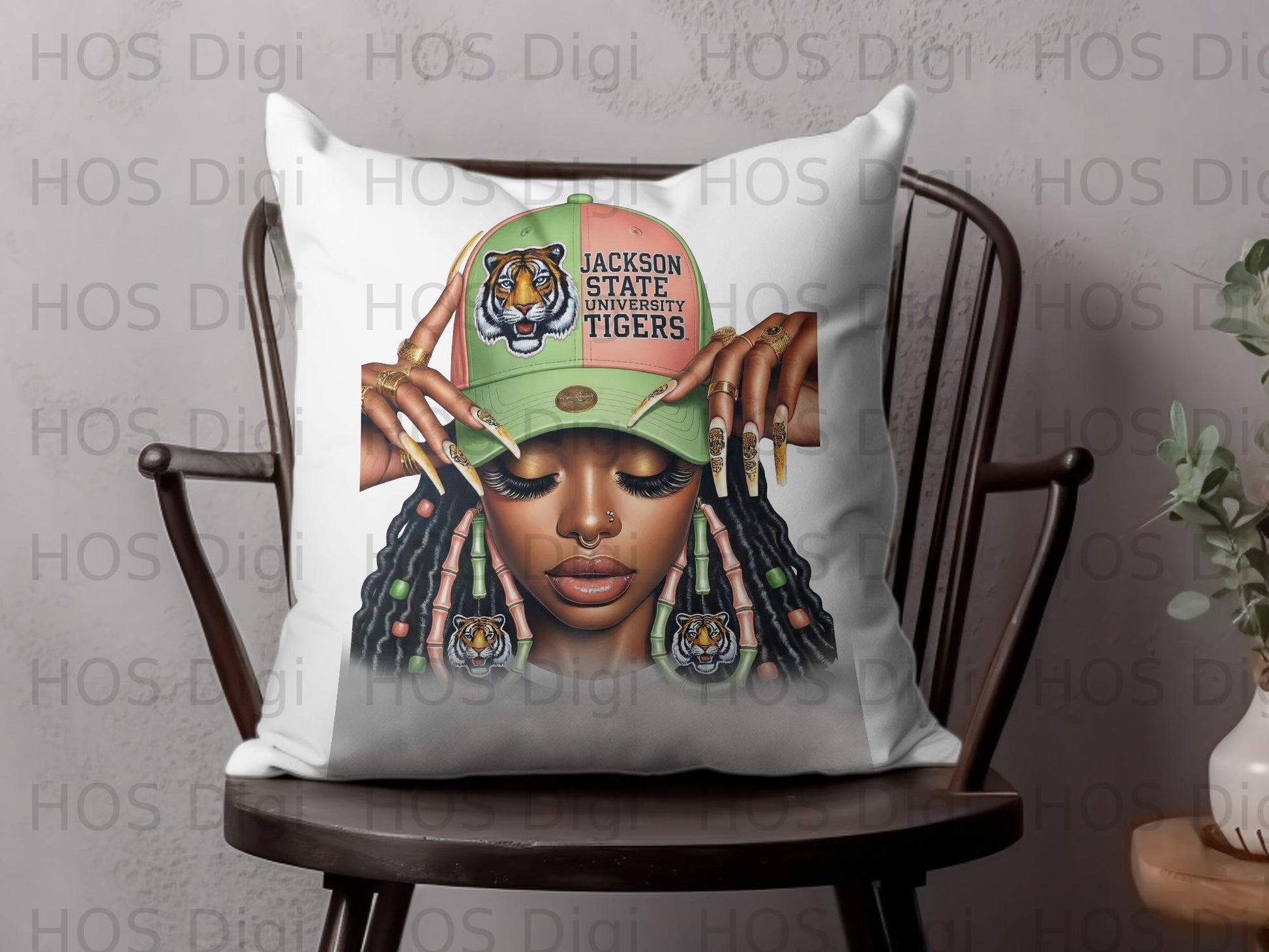 Jackson State University Tigers baseball cap worn by a person.