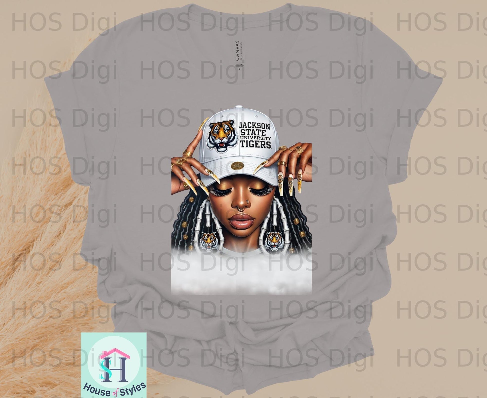Jackson State Tigers logo with tiger face and woman's portrait.