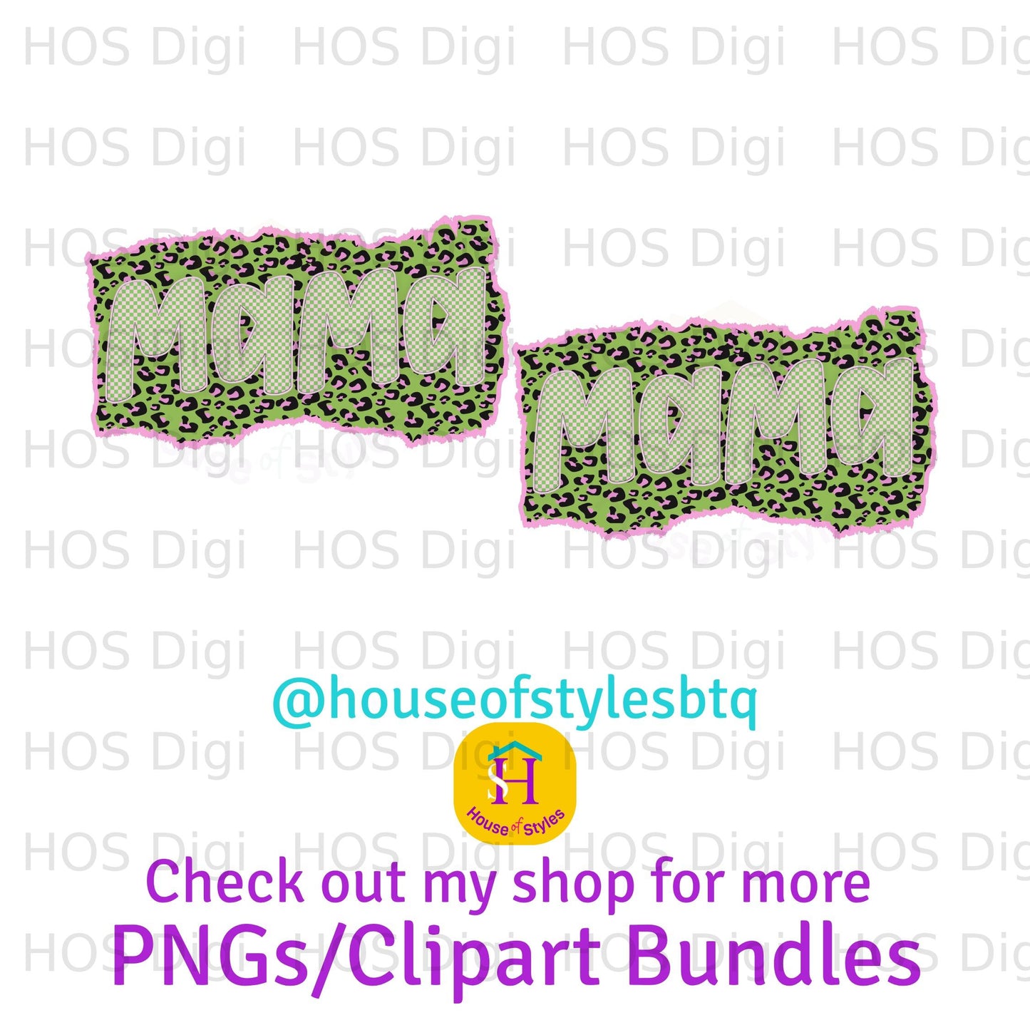 "Mama" text with torn edges, @houseofstylesbtq, PNGs/Clipart Bundles.