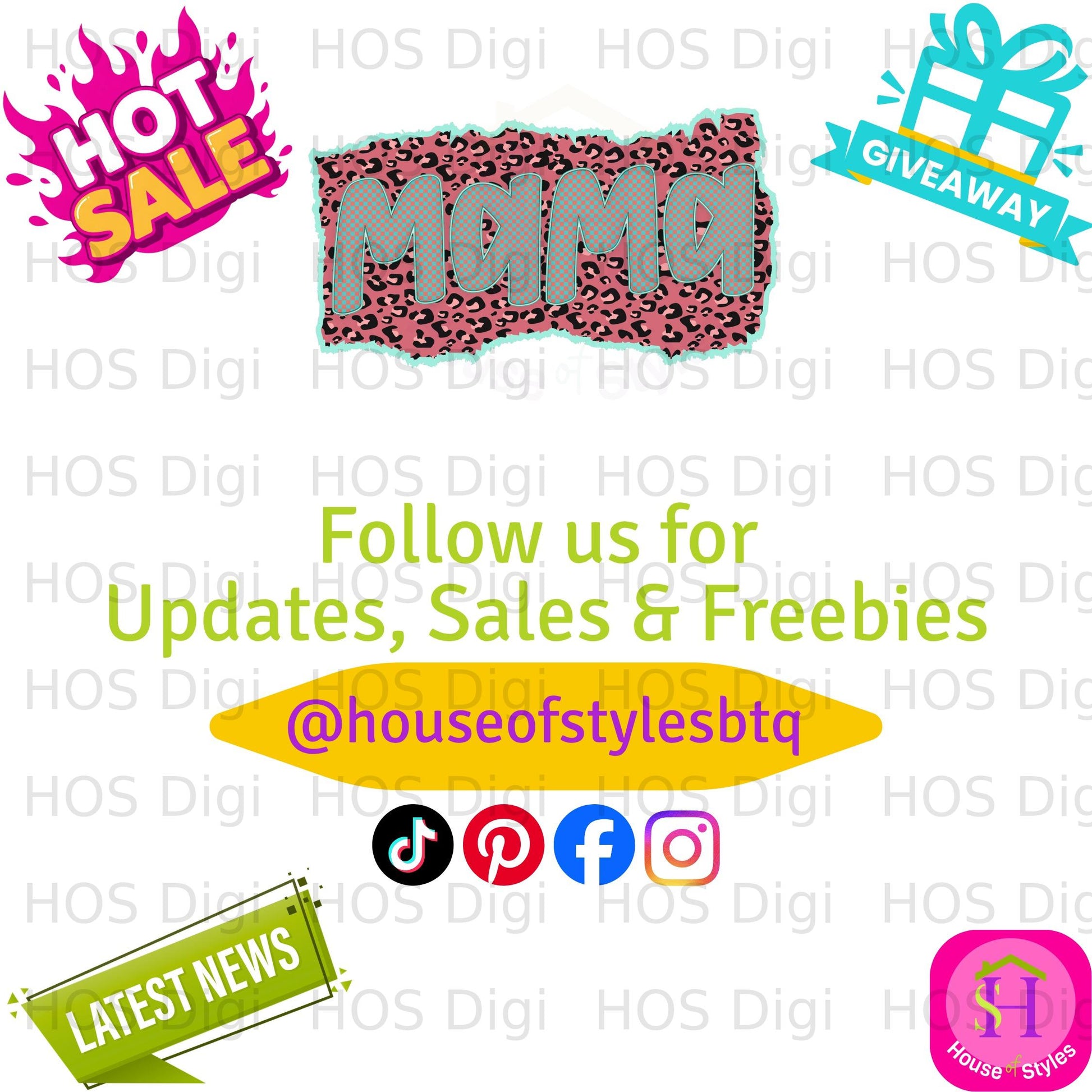 Mama graphic with "Follow us" and social media icons.