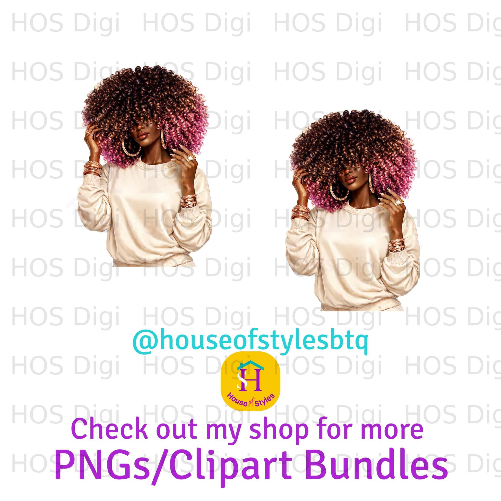 Two women with afro hairstyles, wearing light-colored shirts, and text.