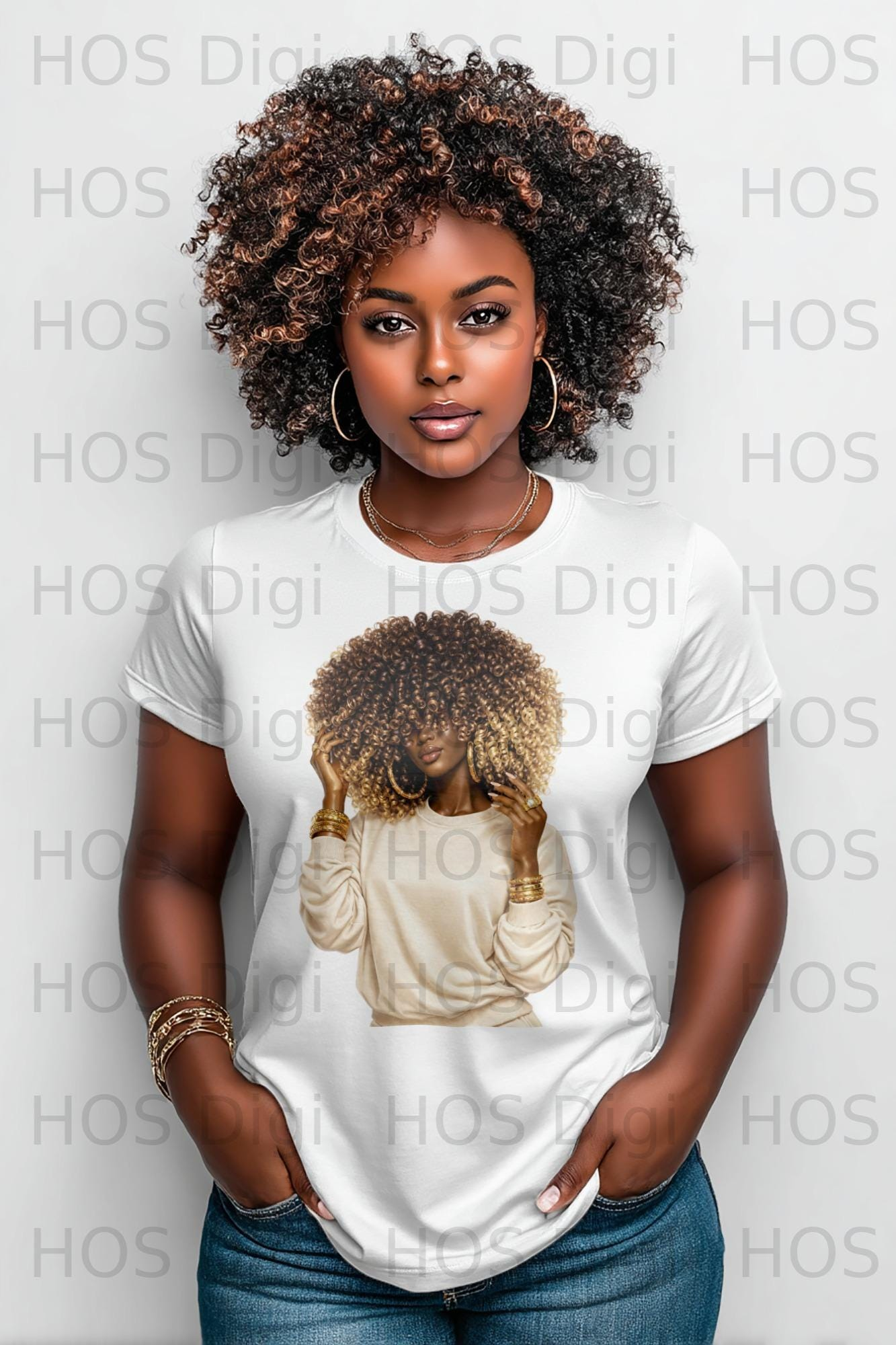 Melanin Afro Woman PNG, Blonde Ombre Hair Clipart, Gold Black Girl Luxury Design, Sublimation File, DTF Transfer, Empowered Woman Art, Afro Girl Png