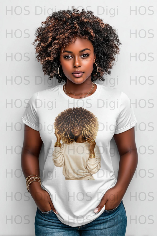 Melanin Afro Woman PNG, Blonde Ombre Hair Clipart, Gold Black Girl Luxury Design, Sublimation File, DTF Transfer, Empowered Woman Art, Afro Girl Png